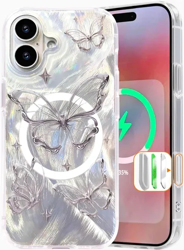 Vista 101 de I-MGAE-IN-AR Funda compacta para iPhone 11, diseño de mariposa, marco de protección de lente de cámara con diamante 3D, bonitas fundas protectoras