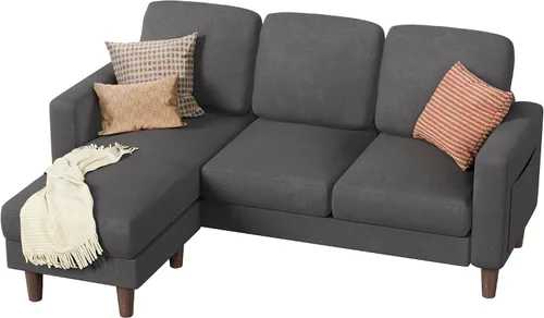 Vista 8 de YESHOMY Sofás para sala de estar, sofá con otomana móvil, sofá pequeño con chaise reversible y bolsillos laterales, sofá en forma de L para espacios