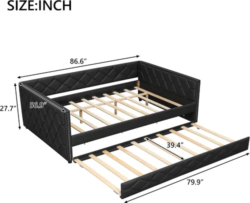 Vista 2 de Sofá cama tapizado de tamaño completo con nido, sofá cama funcional con reposabrazos para sala de estar, dormitorio, habitación de invitados