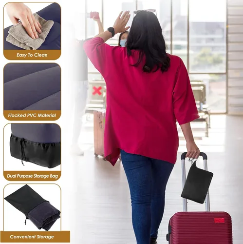 Vista 5 de Almohada inflable con reposapiés para viajes, cama ajustable de 3 capas de altura para avión para niños, artículos esenciales de viaje para adultos