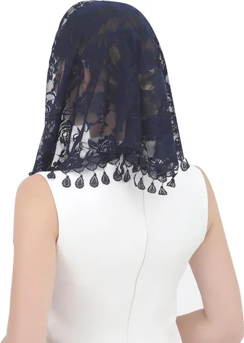 Vista 6 de Velo de encaje Triángulo Mantilla velo Mantón o Bufanda Latina Masa Cabeza Cubierta con Flecos Encaje