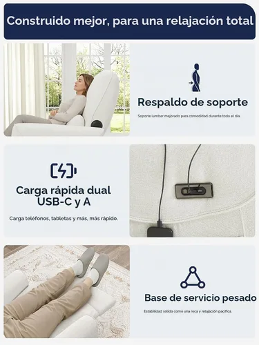 Vista 5 de KINGYES - Silla reclinable eléctrica, deslizador giratorio de 270° para Beige