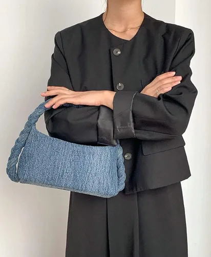 Vista 2 de Bolso de mano de mezclilla para mujer, bolso de mano tejido a mano, bolso cruzado casual, bolso de hombro, bolso de mensajero de cadena de moda