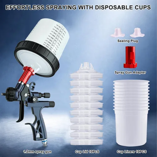 Vista 7 de Pistola de pulverización HVLP con 10 vasos de pintura desechables