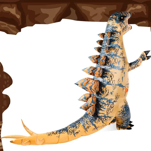 Vista 4 de Suhine Disfraz inflable de dinosaurio de Halloween, disfraz inflable de tiranosaurio, fiesta de cosplay