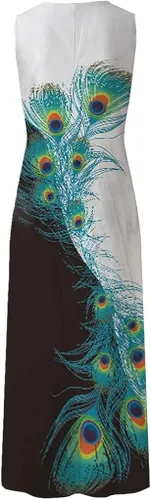 Vista 3 de AKSODJF Vestido largo de verano para mujer, vestido sin mangas de lino y algodón para verano, holgado, cuello redondo, maxi vestidos fluidos