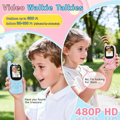 Vista 3 de Walkie Talkies de video para niños con cámara, paquete de 2 juguetes Walkie-Talkie recargables para niños y niñas de 3 a 12 años, regalos