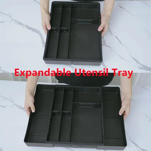 Vista 7 de Fu Store Organizador de cajones de cubiertos, bandeja expandible para utensilios de cocina, soportes para cubiertos mejorados, almacenamiento