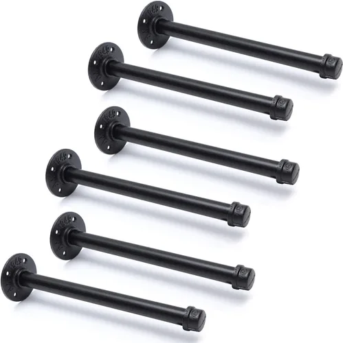 Vista 9 de Soportes industriales de tubo de hierro negro de 3/4 pulgadas, soportes rústicos para colgar en la pared, soportes de tubería personalizados