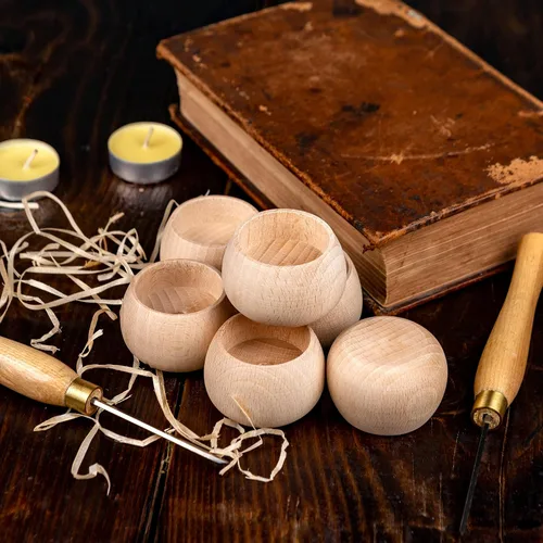 Vista 8 de Portavelas de madera hechos a mano para velas votivas y velas de té, juego de 6