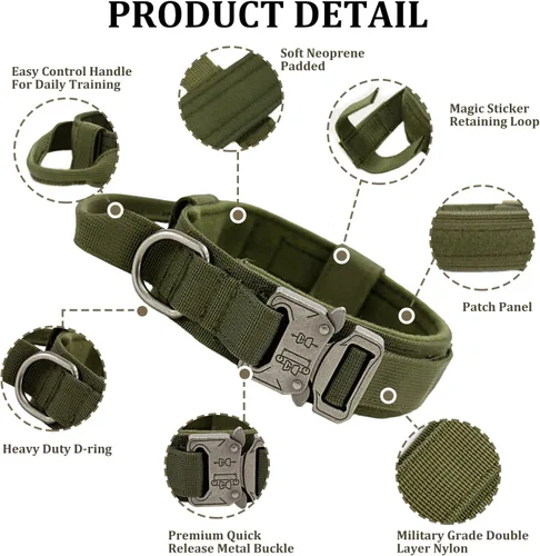 Vista 2 de Collar táctico para perro con asa - Collar militar ajustable de entrenamiento para perros de nailon suave y hebilla de metal resistente para perros