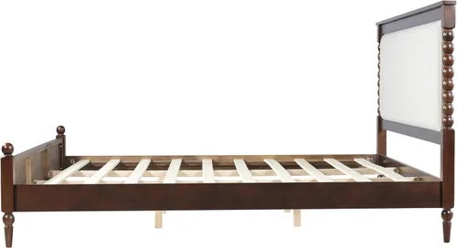 Vista 11 de Merax Base de cama de plataforma de madera maciza tamaño King, cabecera tapizada y eje clásico y con panel de tela, no necesita somier, capacidad