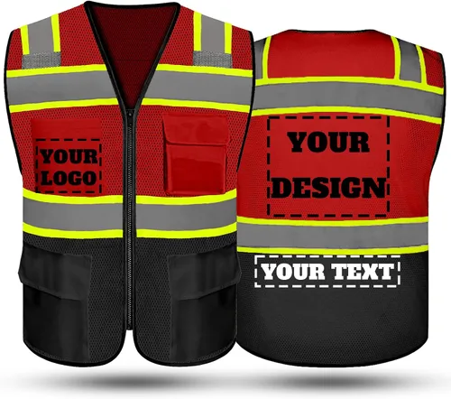 Vista 29 de Chaleco de seguridad reflectante de alta visibilidad con 5 bolsillos y cremallera clase 2 para adultos, unisex, ropa de trabajo de seguridad