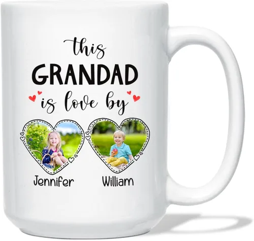 Vista 22 de Taza de café de cerámica con texto en inglés «Best Grandpa Add Photo », regalos para abuelo, abuelo, papá, amapola, Día del Padre, taza de café