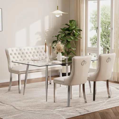 Vista 141 de Baysitone Juego de mesa de comedor de cristal de 51 pulgadas para 4, juego de 5 piezas de comedor moderno, mesa de cocina rectangular de vidrio