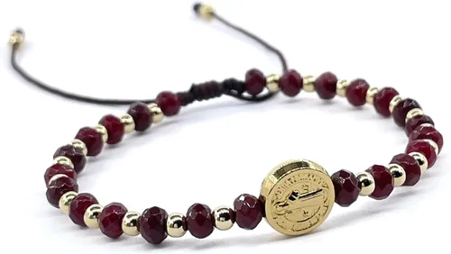 Vista 45 de St Benedict Coin and Natural Round Red Coral Beads Adjustable Bracelet for Women