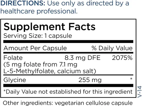 Vista 5 de Cápsulas Metabolic Maintenance de L metifolato activo, 0.007 oz, 90 cápsulas
