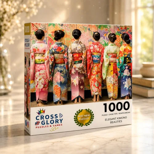 Vista 2 de Cross & Glory - Elegante kimono Beauties - Rompecabezas artístico de 1000 piezas para adultos Colores vibrantes Arte cultural Calidad premium