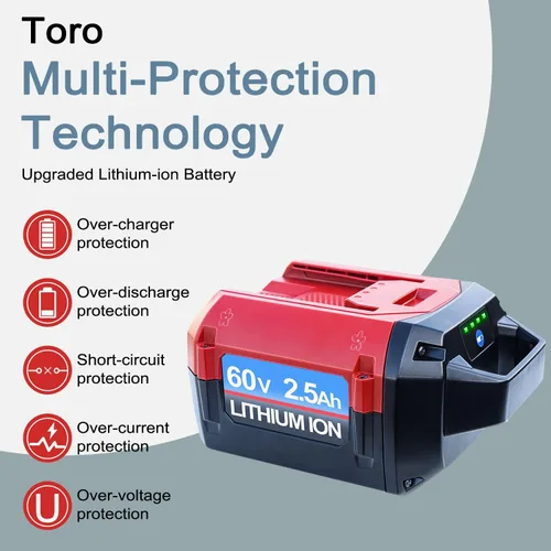 Vista 9 de DTK Reemplazo de 2500 mAh para batería Toro de 60 V compatible con herramientas eléctricas inalámbricas