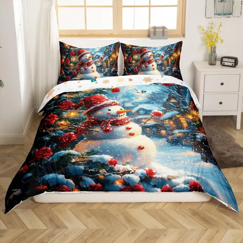 Vista 31 de Juego de funda de edredón con diseño de ciervo de cabaña, tamaño twin, juego de ropa de cama rústica de tablón de madera de árbol de Navidad