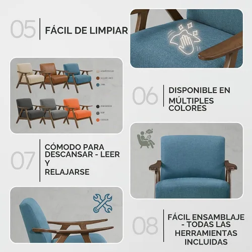 Vista 5 de Lexicon Silla de Acento Moderna de Mediados de Siglo con Marco de Madera Sólida en Acabado de Nogal, Sillón de Descanso con Brazos Tapizado