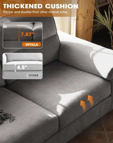 Vista 27 de Upvilla Sofás modernos de 88.97 pulgadas para sala de estar, sofá de asiento profundo con cojín de 8 pulgadas, cómodo sofá biplaza de felpilla de 2