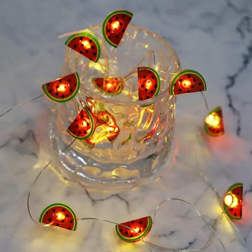Vista 2 de Guirnalda de 20 luces LED de cobre sandía, funciona con pilas, para Navidad, fiesta de cumpleaños, vacaciones, decoración de verano, sandía