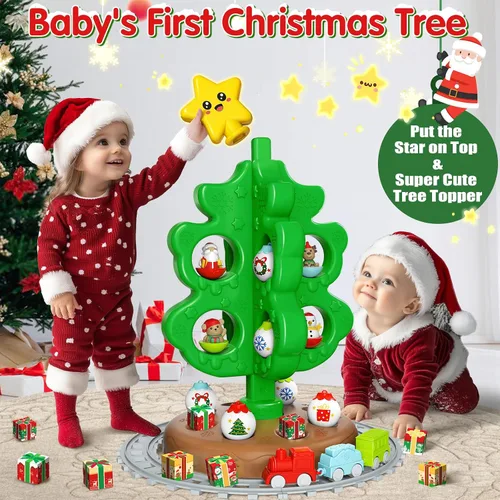 Vista 2 de maysida Árbol de Navidad Mini para Bebés, Juguetes Educativos de Plástico Coloridos, Marionetas de Dedo de Muñeco de Nieve/Alce/Papá Noel para Niños