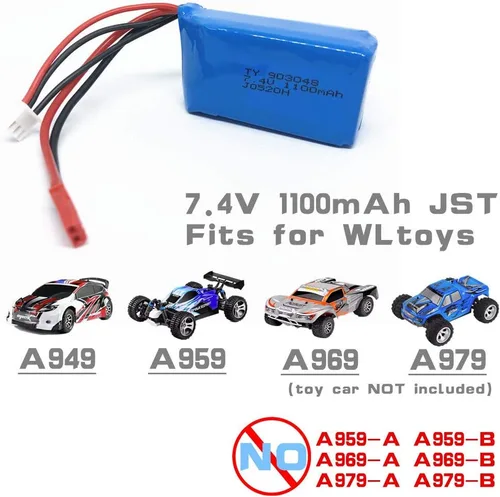 Vista 7 de ArkiFACE 7.4 V 1100 mAh 903048 20C tasa de descarga Li-ion JST Plug Recagrable RC Batería para Wltoys A949 A959 A969 A979 K929 Toy Car 353 Drone XC