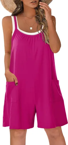 Vista 9 de Vigorics Enterizo casual para mujer, sin mangas, con tirantes ajustables, pantalones cortos, overoles elásticos con bolsillos Negro