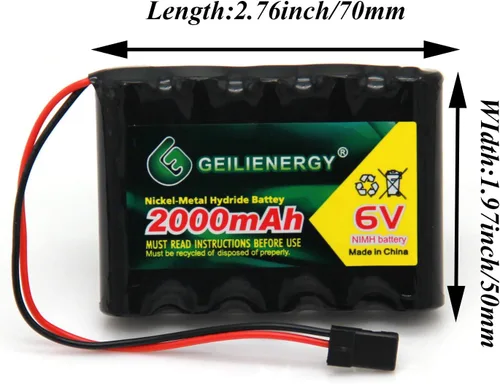 Vista 3 de Paquetes de baterías NiMH RX de 6 V 2000 mAh con conector Hitec para aviones RC y robot para caminar recargables (1 paquete)