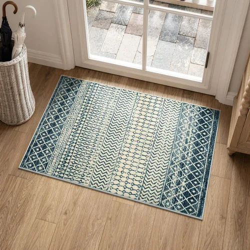 Vista 53 de Alfombra marroquí de área de 2x3 pies, color negro desgastado, alfombra de entrada antideslizante pequeña, suave, de pelo bajo, lavable, tapete