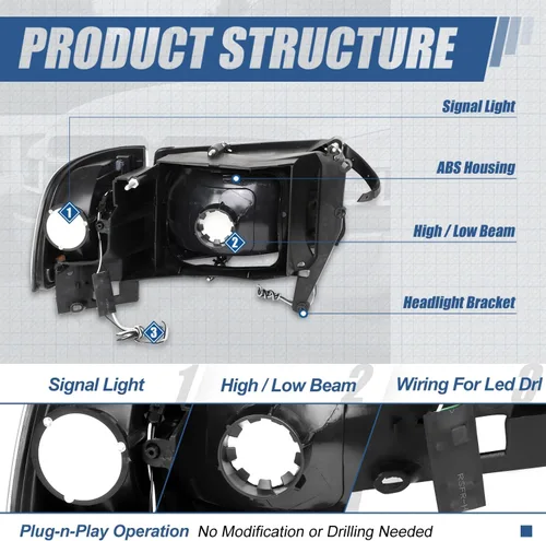 Vista 7 de Auto Dynasty Conjunto de Faros LED DRL Compatible con Dodge Ram 1500 2500 3500 de 1994-2002, 4 Piezas Faros Halógenos de Repuesto con Doble Luz
