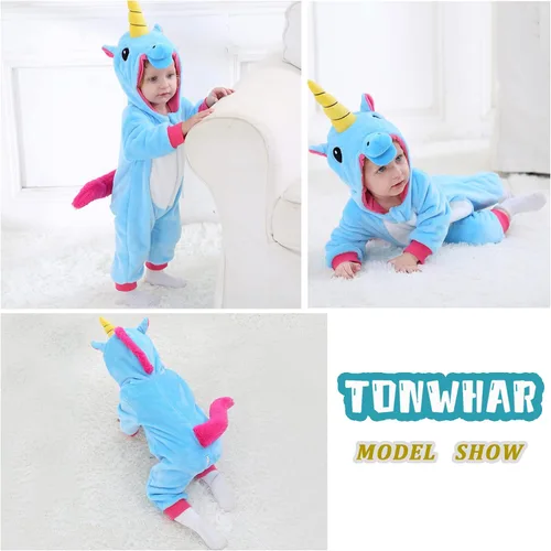 Vista 5 de TONWHAR Disfraz de Halloween para bebés y niños pequeños, traje de nieve para niños (3.5-4.5 añosaltura 41-46 pulgadas, unicornio azul)