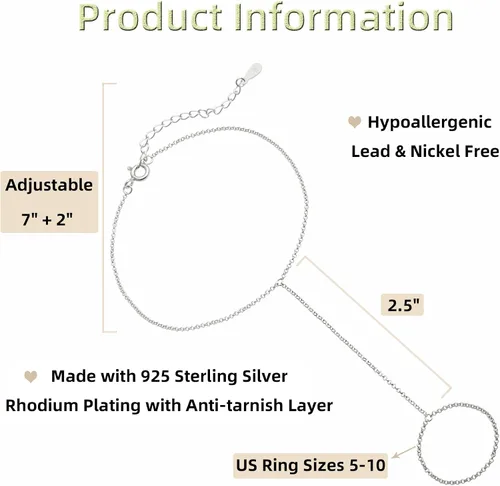 Vista 17 de Pulsera de plata de ley 925 para mujer, pulsera de mano para mujer, pulseras esclavas de 7 a 9 pulgadas ajustable