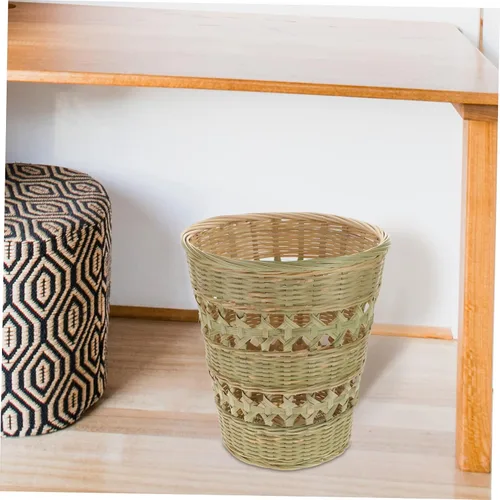 Vista 8 de Cesta de basura de ratán, cubo de basura de ratán, cesta de basura redonda de mimbre, contenedor de basura para cocina, sala de estar, dormitorio