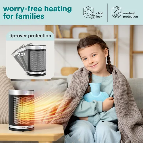 Vista 2 de SereneLife Calentador de espacio inteligente: calentador eléctrico para interiores de 1500 W con termostato, control remoto, temporizador de 12