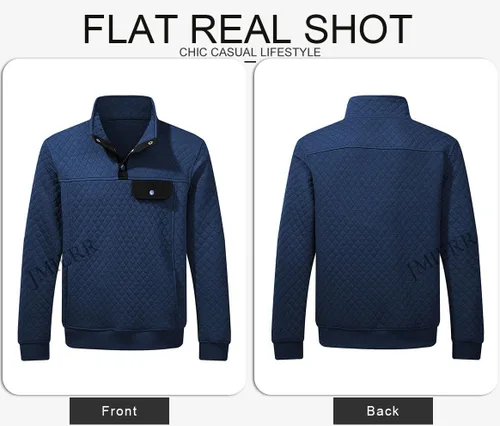 Vista 5 de JMIERR Sudadera acolchada para hombre, casual, de manga larga, cuello alto, con botones