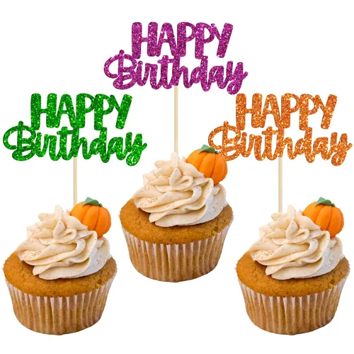 Vista 10 de Gyufise 24 piezas de decoración para pastel de cumpleaños con purpurina, adornos brillantes para pastel de cumpleaños, adornos de comida