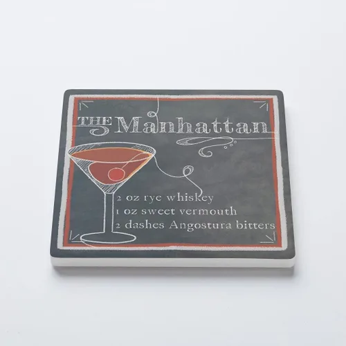 Vista 2 de Manhatten - Posavasos para recetas de bebidas, decoración del hogar, posavasos de cerámica individual, portavasos cuadrado individual de 4 pulgadas