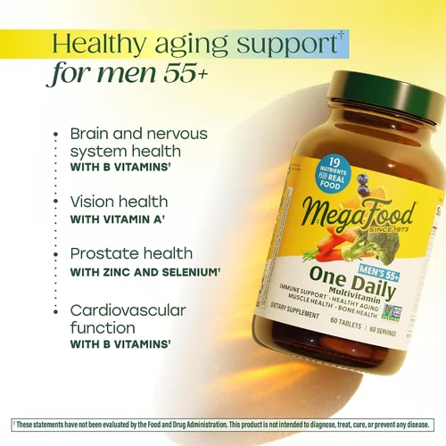 Vista 4 de MegaFood Multivitamínico para hombres 55+ One Daily Multivitaminas para hombre, B12 metilado, vitamina D3, C y zinc, envejecimiento saludable, salud