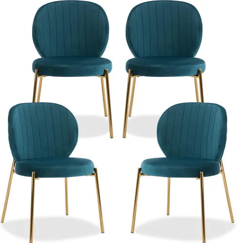 Vista 11 de DAGONHIL Juego de 2 sillas de comedor, sillas de terciopelo, modernas sillas tapizadas de mediados de siglo con patas de metal dorado para cocina