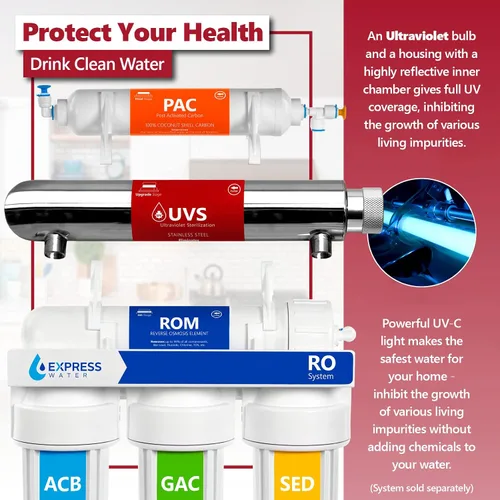 Vista 3 de Express Water Reemplazo del filtro de agua UV - Sistema de agua UV - Carcasa de luz UV de 12 pulgadas con bombilla de 10 pulgadas - Sistema