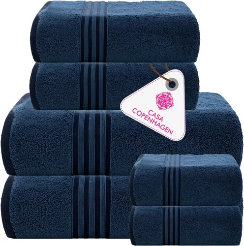 Vista 51 de CASA COPENHAGEN Exotic - Juego de 6 toallas de diseño de 100% algodón egipcio, color azul aguamarina, 550 GSM, 2 toallas de baño, 2 toallas de baño