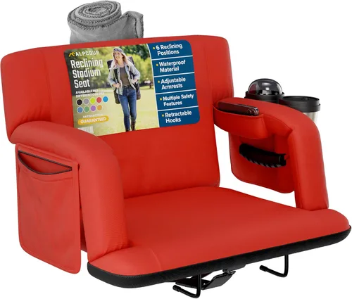 Vista 24 de Asientos de estadio reclinables para gradas con respaldo – Cojín ancho para silla de grada, reposabrazos, bolsillos grandes y múltiples