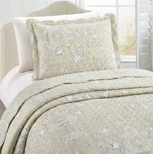 Vista 3 de Brilliant Sunshine Juego de edredón clásico de 2 piezas con 1 funda, reversible, suave y ligera, para todas las estaciones, individual, beige