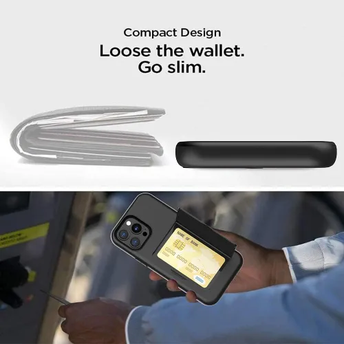 Vista 3 de Funda protectora para iPhone 13 Pro con tarjetero y ranura para tarjeta de crédito, color negro
