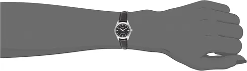 Vista 4 de Casio Reloj analógico LTP-V005L-1A para mujer con correa de cuero genuino negro, plateado, Reloj analógico
