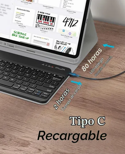 Vista 5 de Funda de teclado para iPad Pro de 12.9 pulgadas (modelo antiguo) 2015 1ª/2017 2ª generación - Teclado Bluetooth inalámbrico recargable, desmontable