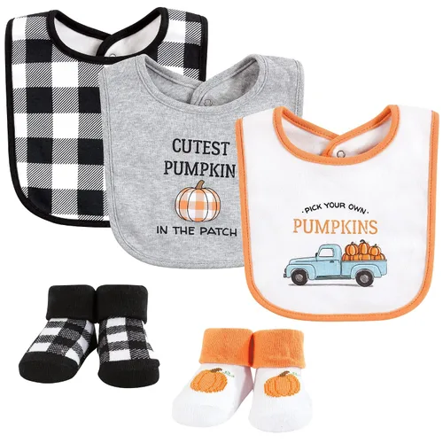 Vista 17 de Hudson Baby Conjunto de babero y calcetines unisex de algodón para bebé, Tamaño único Chica Calabaza